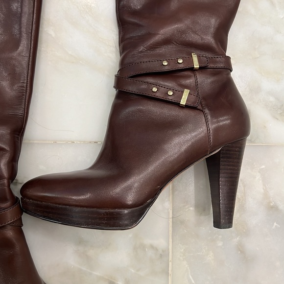 Cole Haan Nike Air Knee High Boots. SZ 7. Dark Brown. 4 in heels. Brass detail. - Picture 6 of 15
